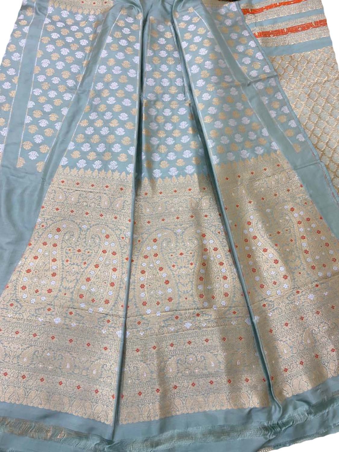Grey Banarasi Pure Katan Silk Unstitched Lehenga Set - Luxurion World