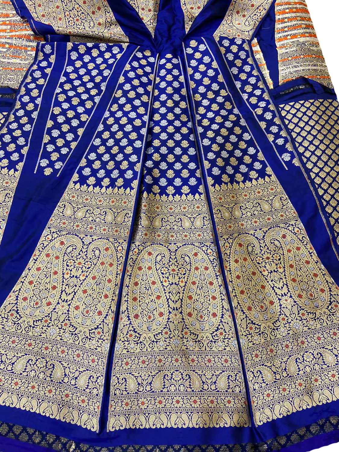Blue Banarasi Pure Katan Silk Unstitched Lehenga Set - Luxurion World