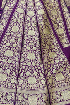 Purple Banarasi Pure Katan Silk Unstitched Lehenga Set - Luxurion World