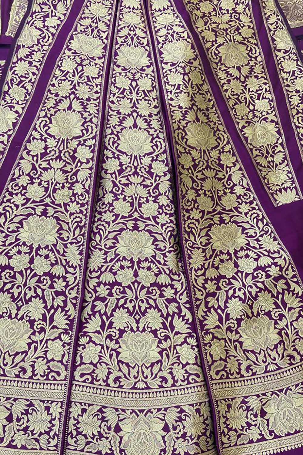 Purple Banarasi Pure Katan Silk Unstitched Lehenga Set - Luxurion World