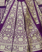 Purple Banarasi Pure Katan Silk Unstitched Lehenga Set - Luxurion World