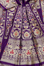Purple Banarasi Pure Katan Silk Unstitched Lehenga Set - Luxurion World