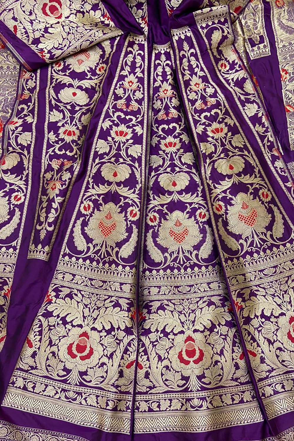 Purple Banarasi Pure Katan Silk Unstitched Lehenga Set - Luxurion World