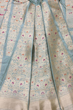 Blue Banarasi Pure Katan Silk Unstitched Lehenga Set - Luxurion World