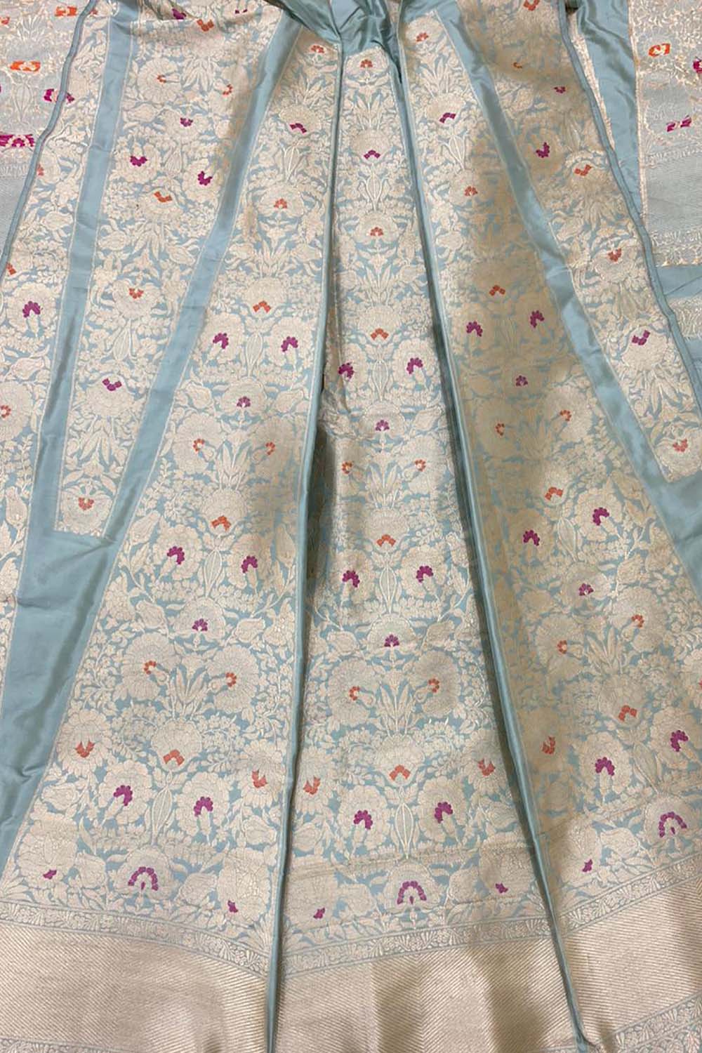 Blue Banarasi Pure Katan Silk Unstitched Lehenga Set - Luxurion World