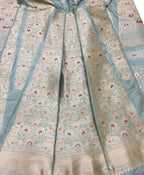 Blue Banarasi Pure Katan Silk Unstitched Lehenga Set - Luxurion World