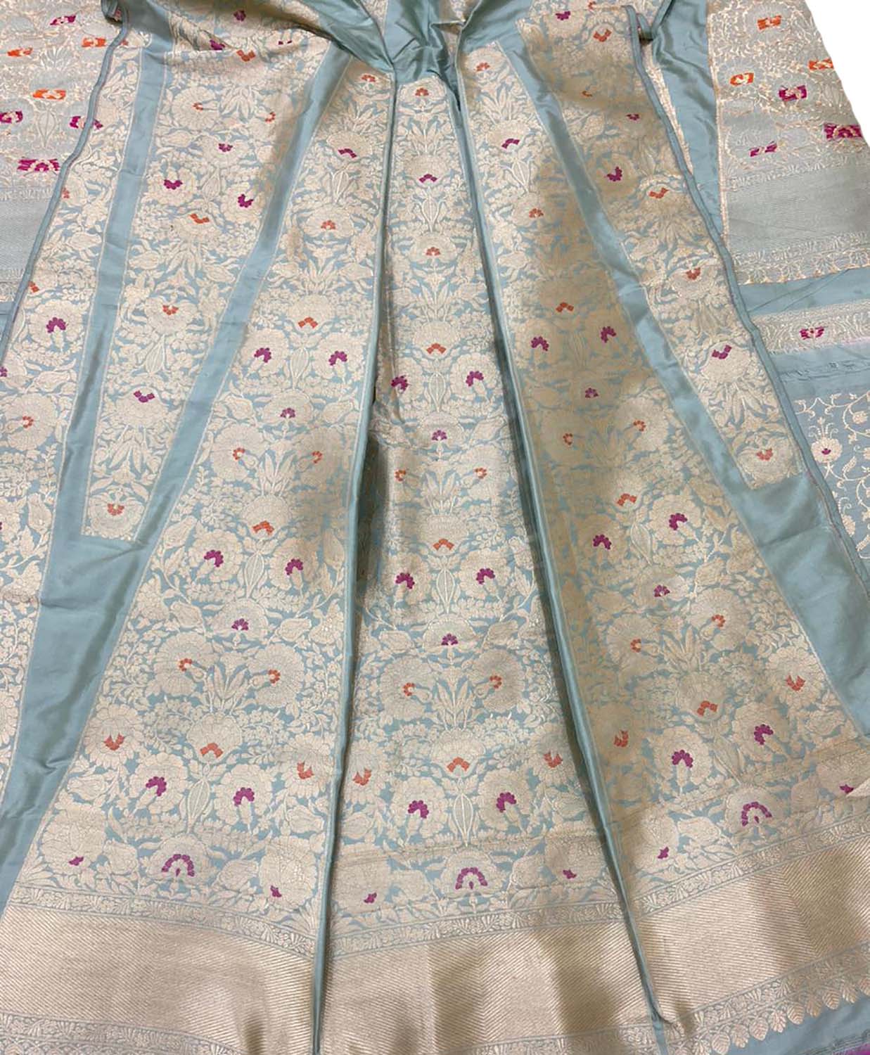 Blue Banarasi Pure Katan Silk Unstitched Lehenga Set - Luxurion World