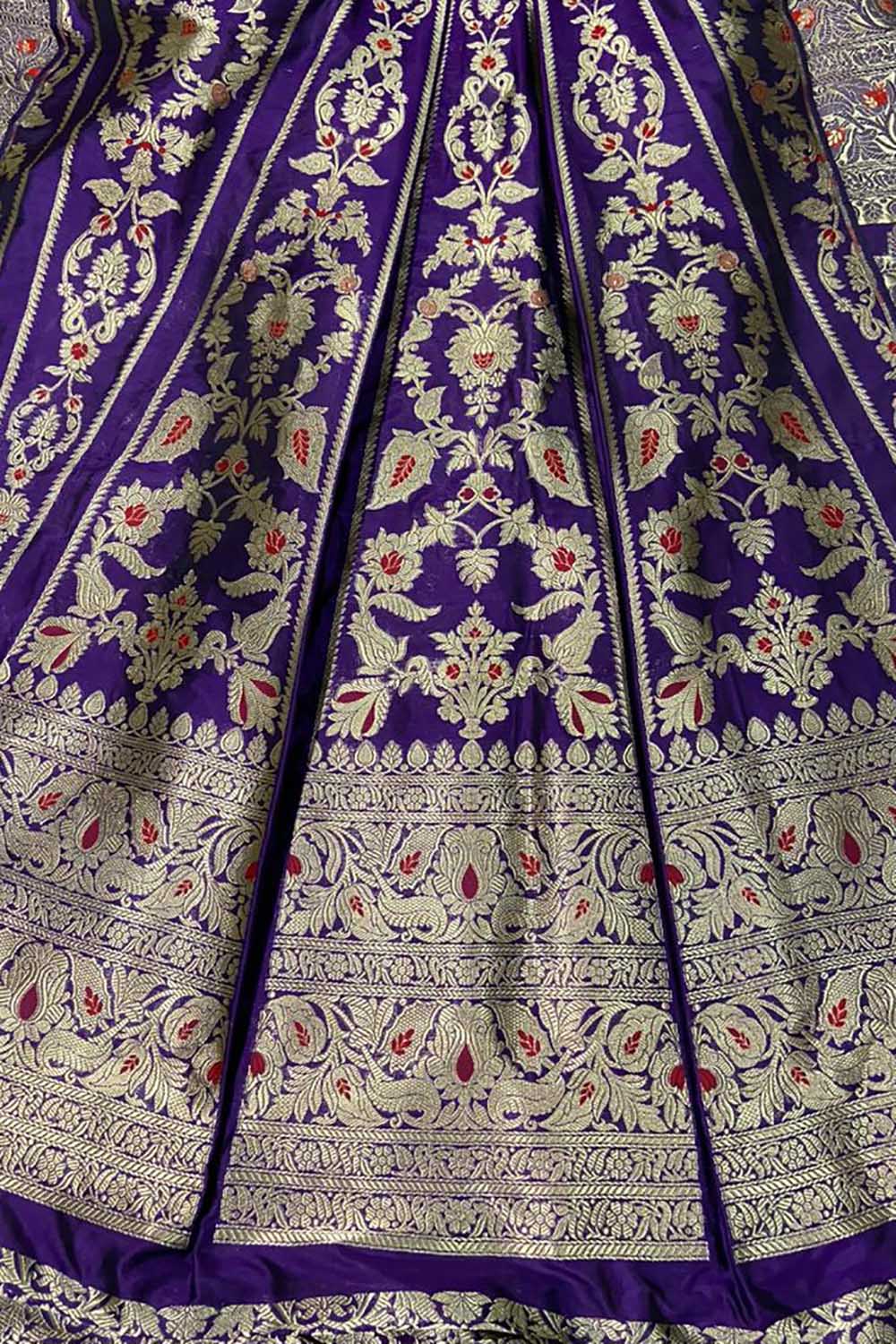 Purple Banarasi Pure Katan Silk Unstitched Lehenga Set - Luxurion World