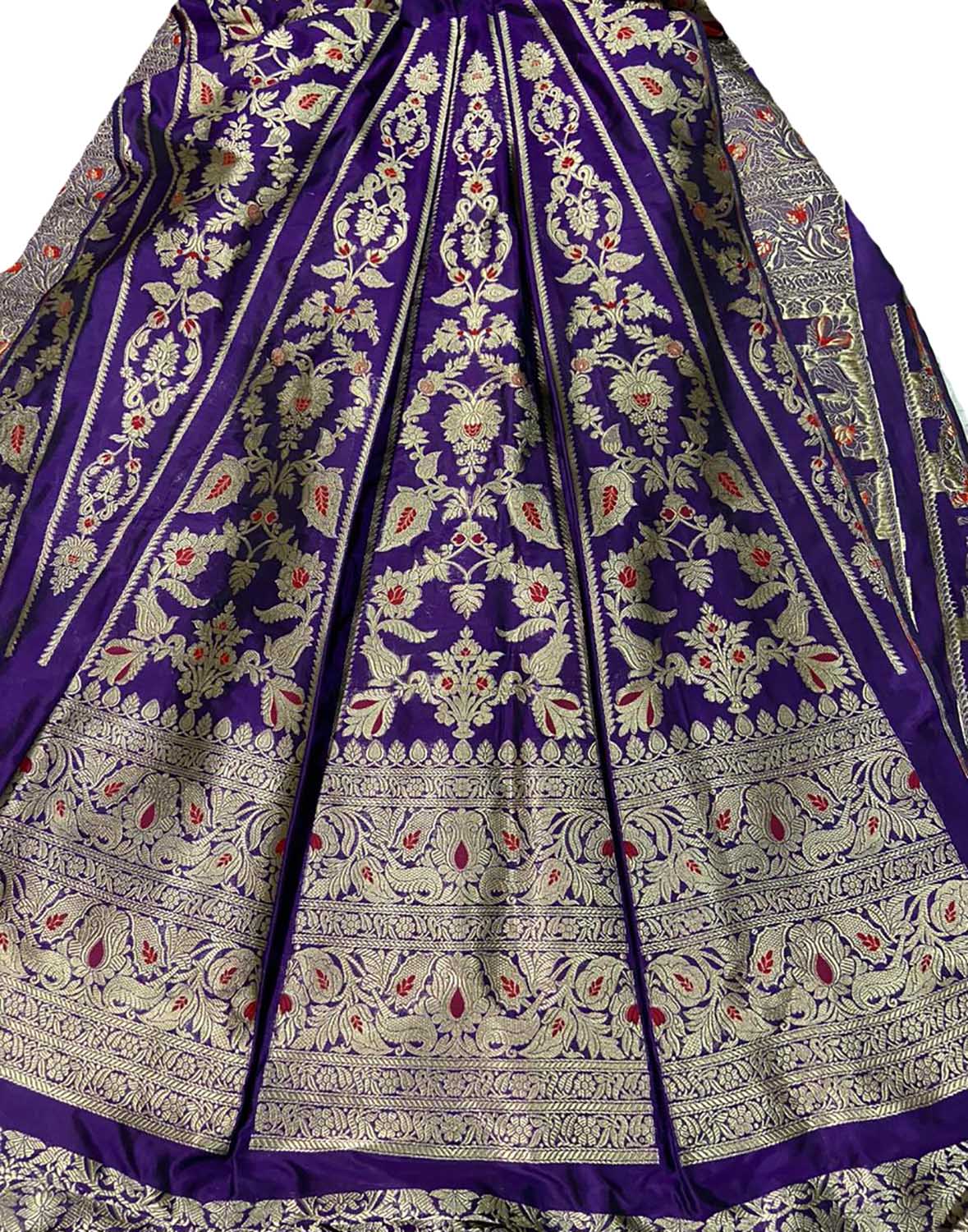 Purple Banarasi Pure Katan Silk Unstitched Lehenga Set - Luxurion World