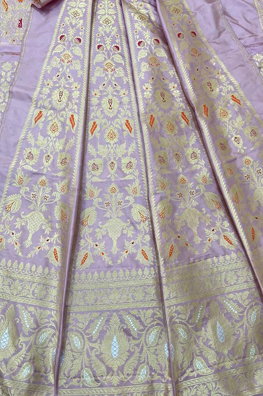 Purple Banarasi Pure Katan Silk Unstitched Lehenga Set - Luxurion World