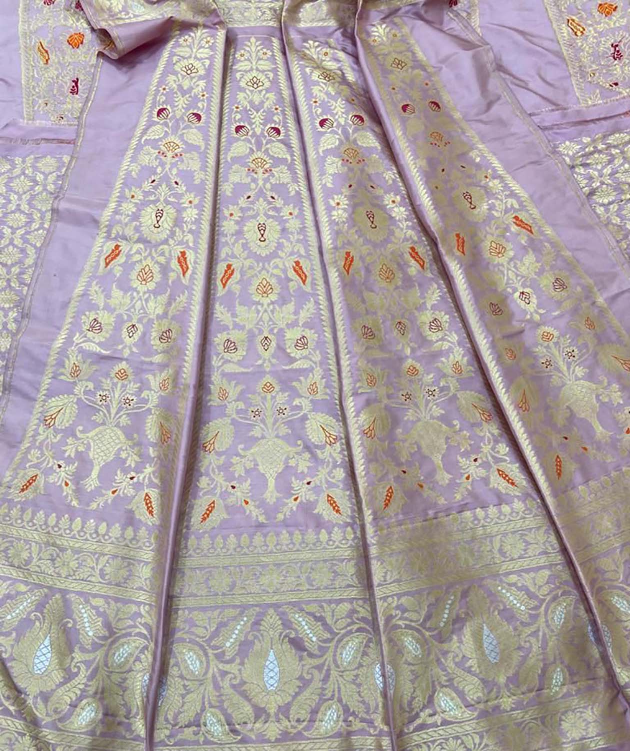 Purple Banarasi Pure Katan Silk Unstitched Lehenga Set - Luxurion World