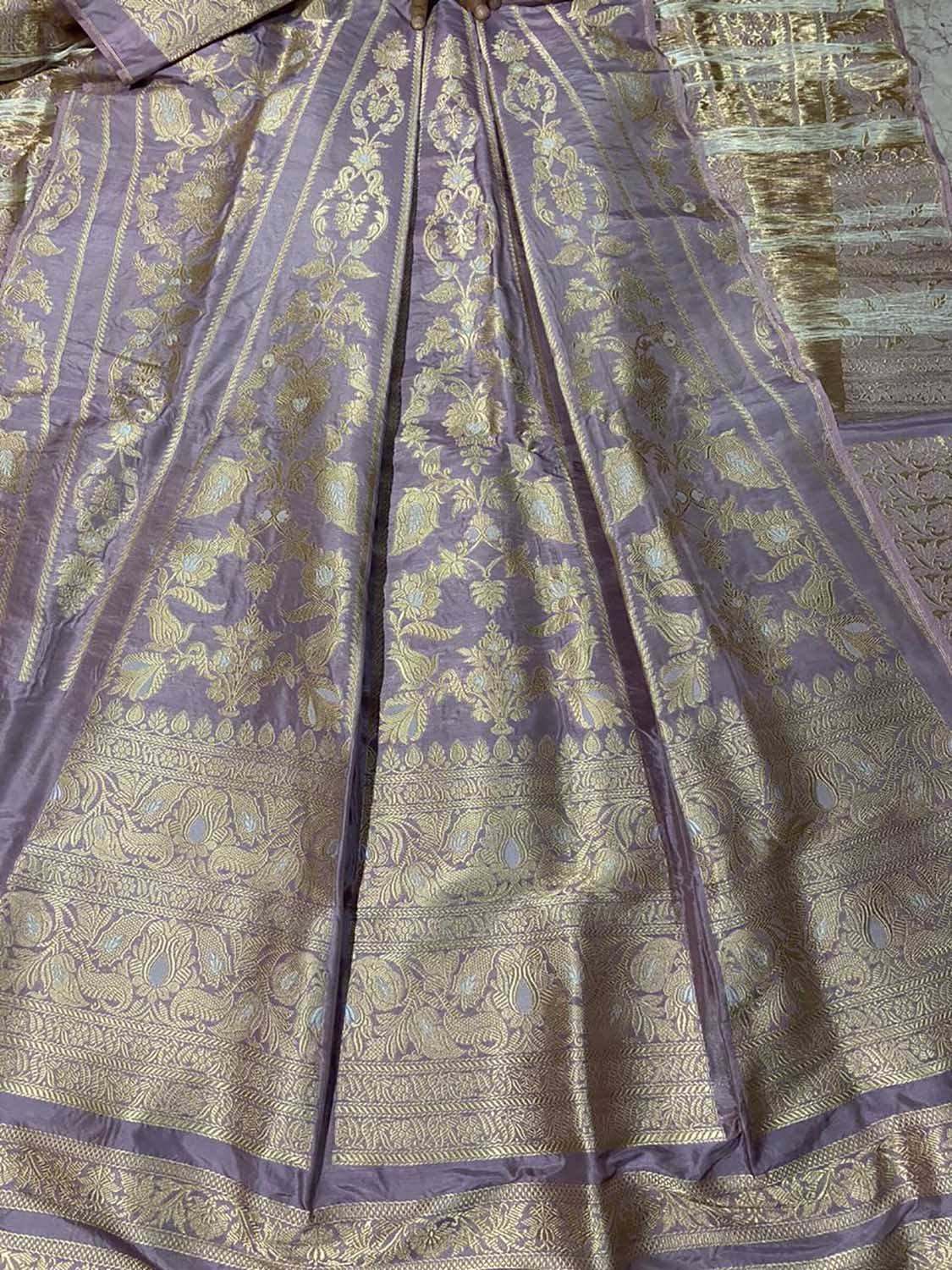 Purple Banarasi Pure Katan Silk Unstitched Lehenga Set - Luxurion World