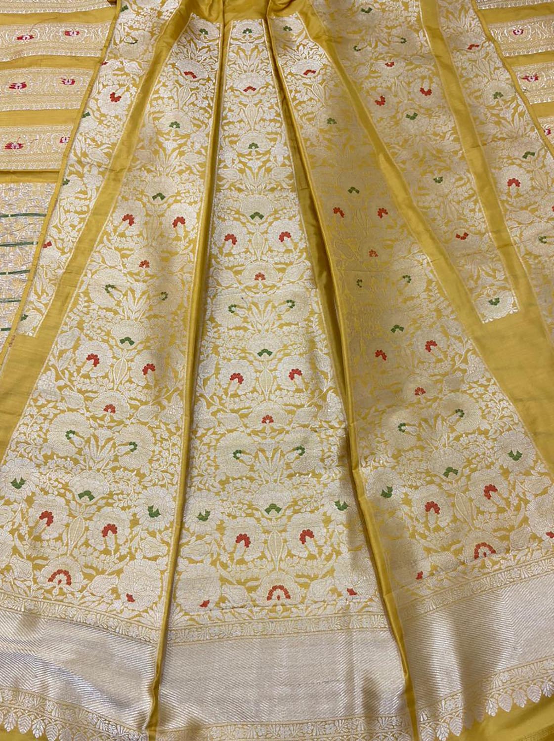 Yellow Banarasi Pure Katan Silk Unstitched Lehenga Set - Luxurion World
