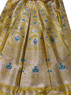 Yellow Banarasi Pure Katan Silk Unstitched Lehenga Set - Luxurion World