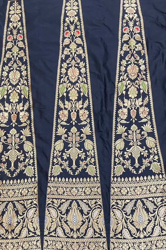 Black Banarasi Pure Katan Silk Unstitched Lehenga Set