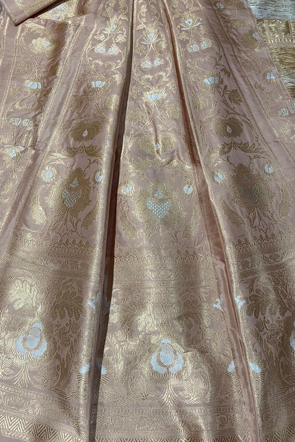 Pink Banarasi Pure Katan Silk Unstitched Lehenga Set - Luxurion World