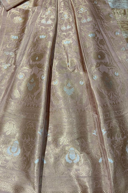 Pink Banarasi Pure Katan Silk Unstitched Lehenga Set - Luxurion World