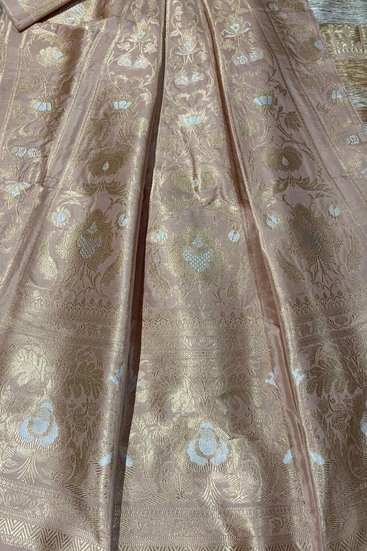Pink Banarasi Pure Katan Silk Unstitched Lehenga Set - Luxurion World