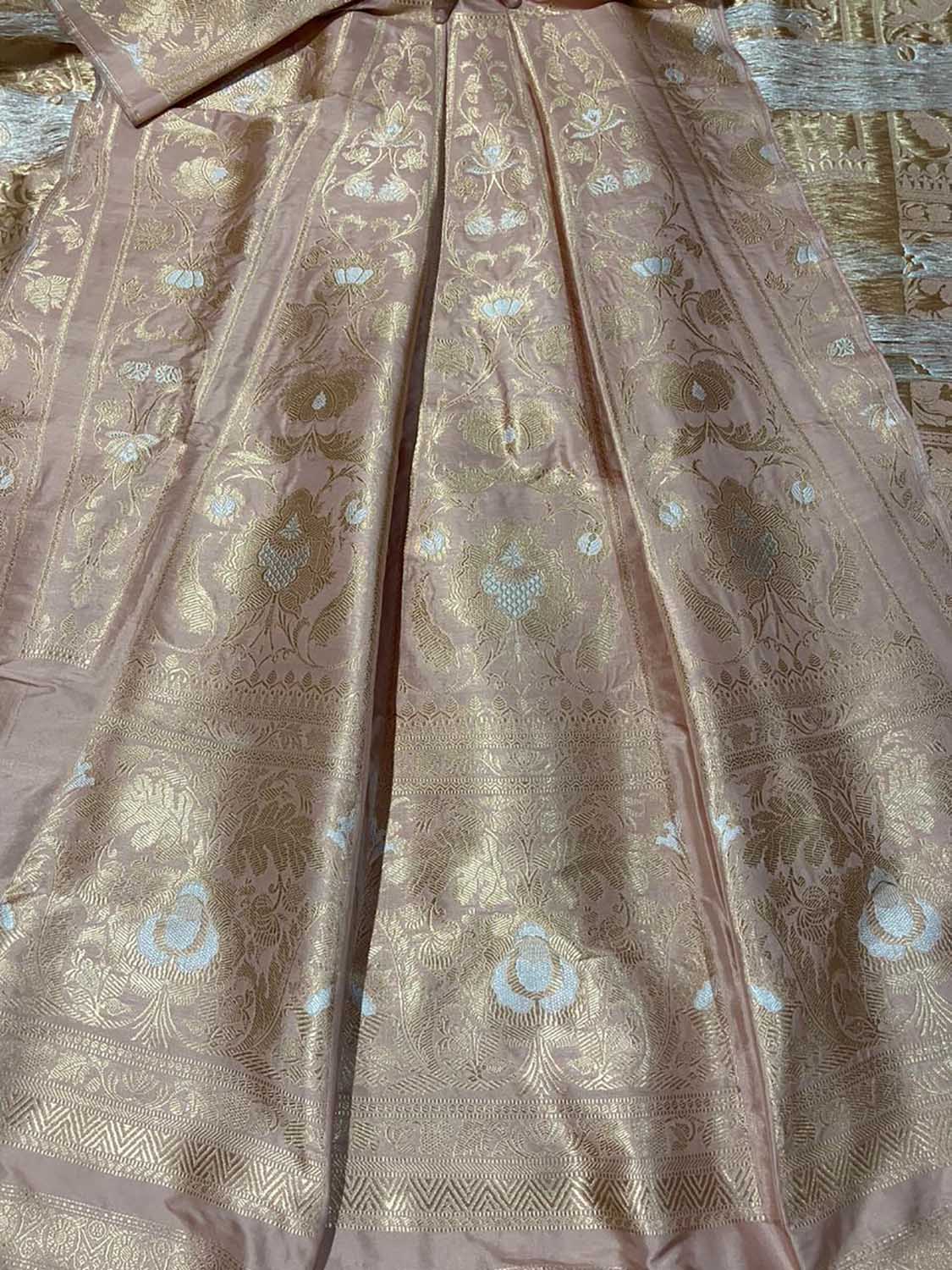 Pink Banarasi Pure Katan Silk Unstitched Lehenga Set - Luxurion World