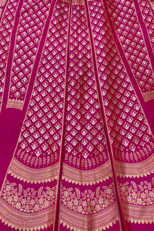 Pink Banarasi Pure Katan Silk Unstitched Lehenga Set - Luxurion World