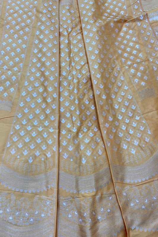 Orange Banarasi Pure Katan Silk Unstitched Lehenga Set - Luxurion World