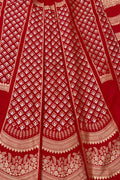 Red Banarasi Pure Katan Silk Unstitched Lehenga Set - Luxurion World