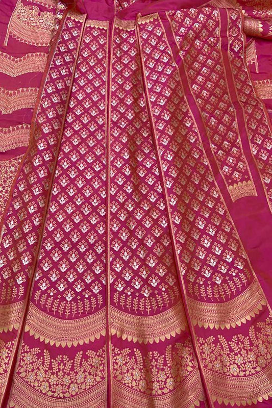 Pink Banarasi Pure Katan Silk Unstitched Lehenga Set - Luxurion World