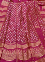 Pink Banarasi Pure Katan Silk Unstitched Lehenga Set - Luxurion World