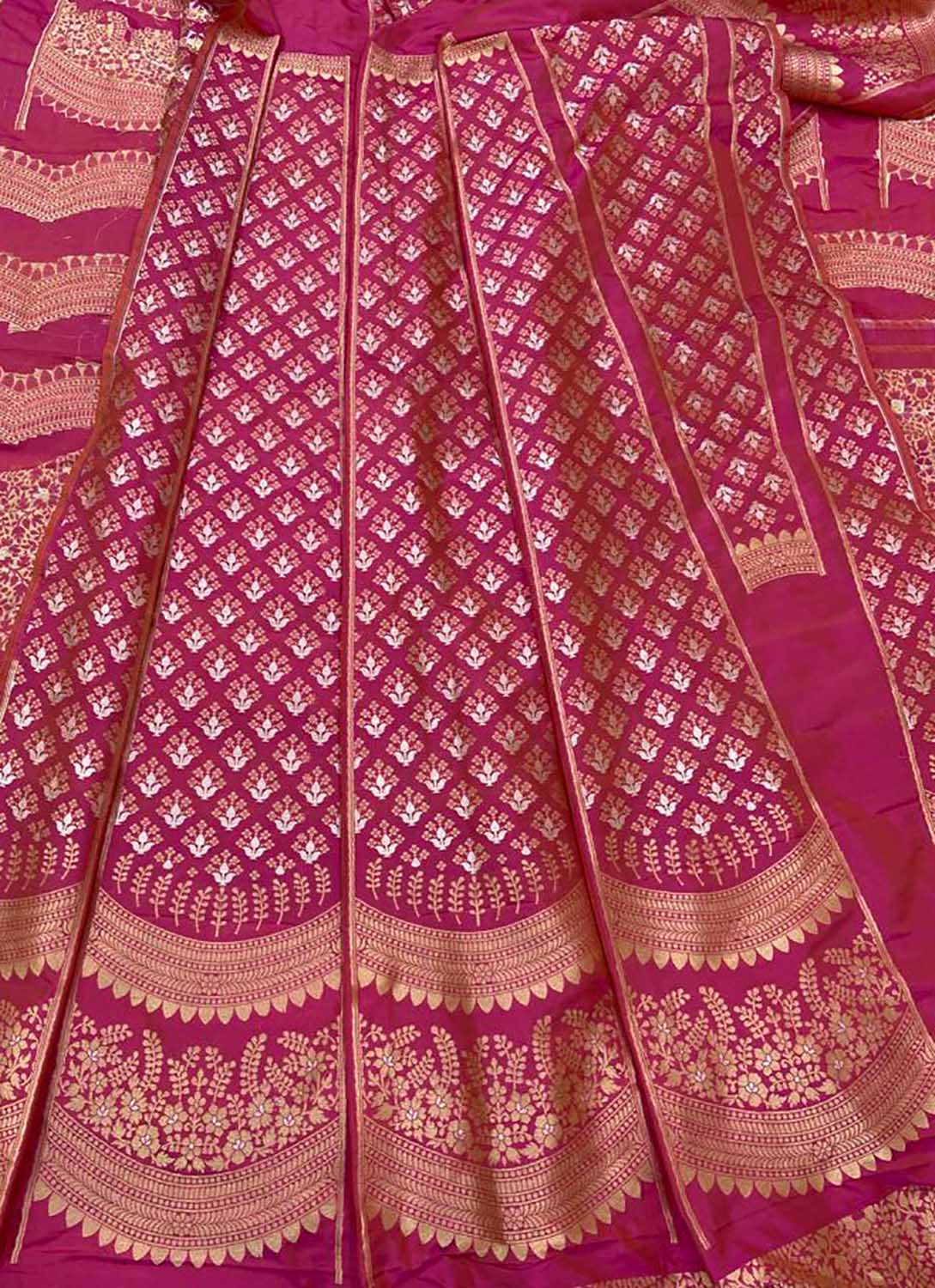 Pink Banarasi Pure Katan Silk Unstitched Lehenga Set - Luxurion World
