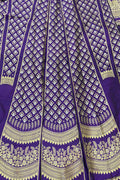 Purple Banarasi Pure Katan Silk Unstitched Lehenga Set - Luxurion World
