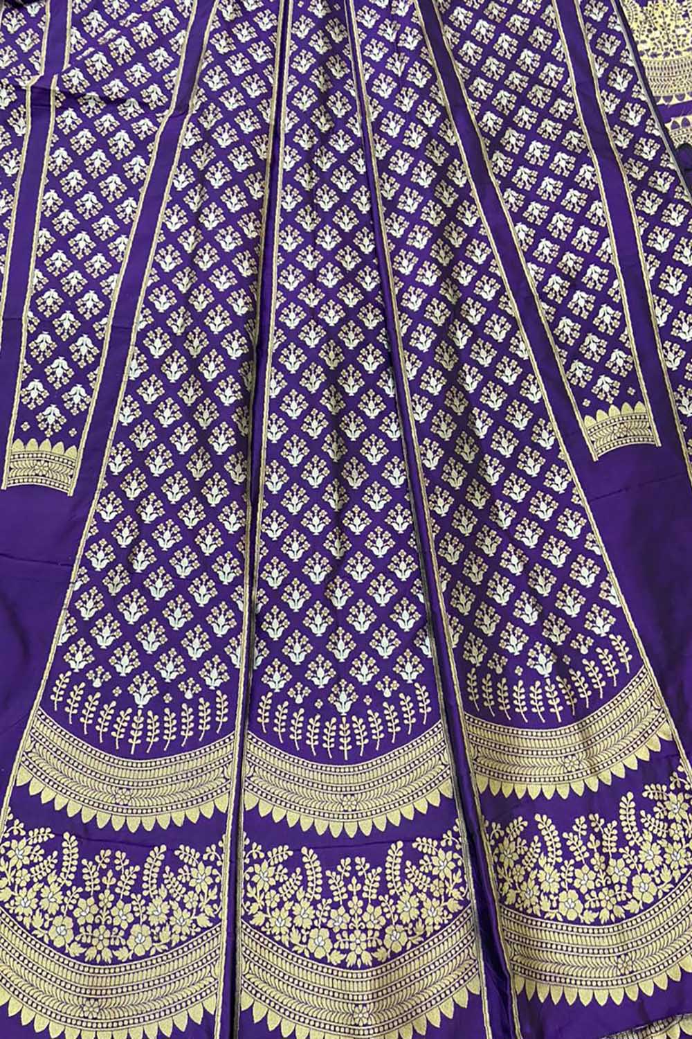 Purple Banarasi Pure Katan Silk Unstitched Lehenga Set - Luxurion World