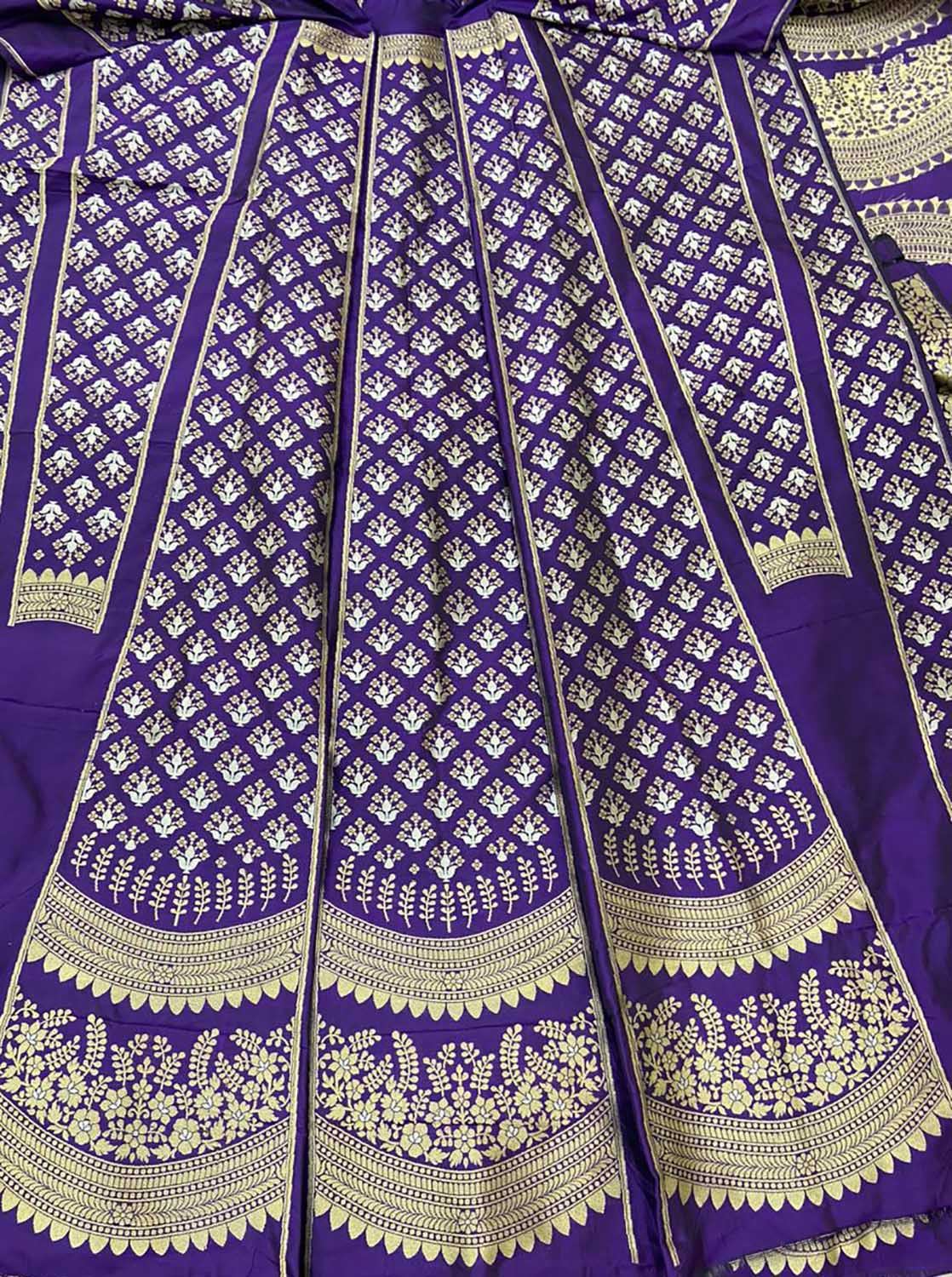 Purple Banarasi Pure Katan Silk Unstitched Lehenga Set - Luxurion World