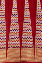 Red Banarasi Pure Katan Silk Unstitched Lehenga Set - Luxurion World