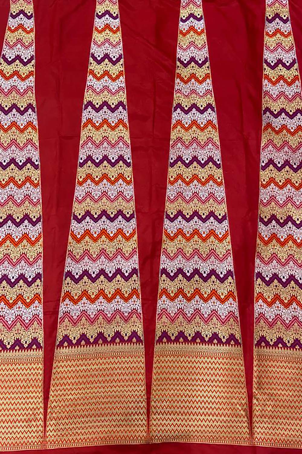 Red Banarasi Pure Katan Silk Unstitched Lehenga Set - Luxurion World