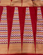 Red Banarasi Pure Katan Silk Unstitched Lehenga Set - Luxurion World