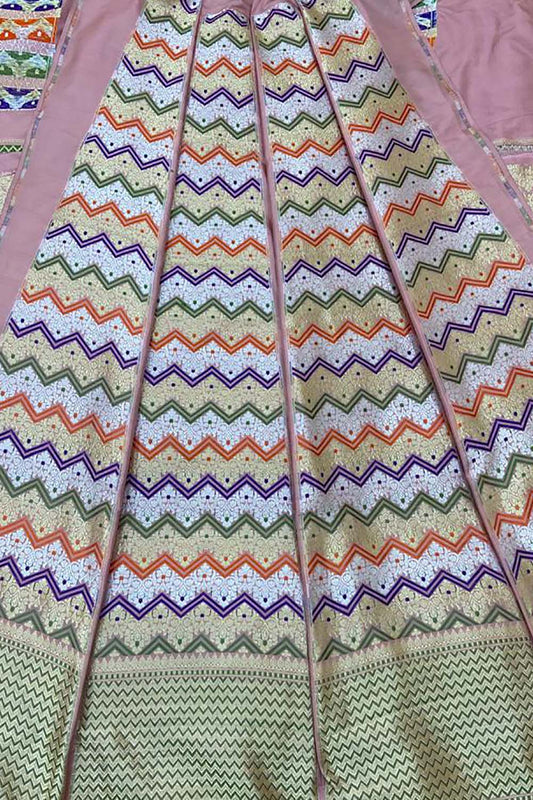 Pink Banarasi Pure Katan Silk Unstitched Lehenga Set - Luxurion World