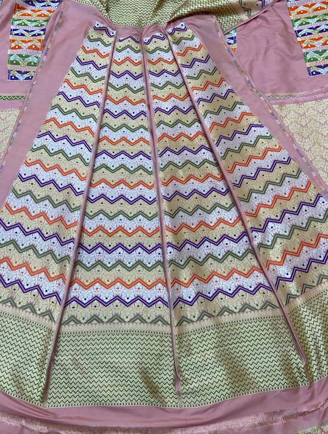 Pink Banarasi Pure Katan Silk Unstitched Lehenga Set - Luxurion World