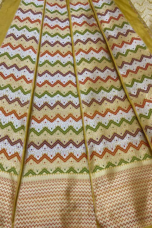 Yellow Banarasi Pure Katan Silk Unstitched Lehenga Set - Luxurion World