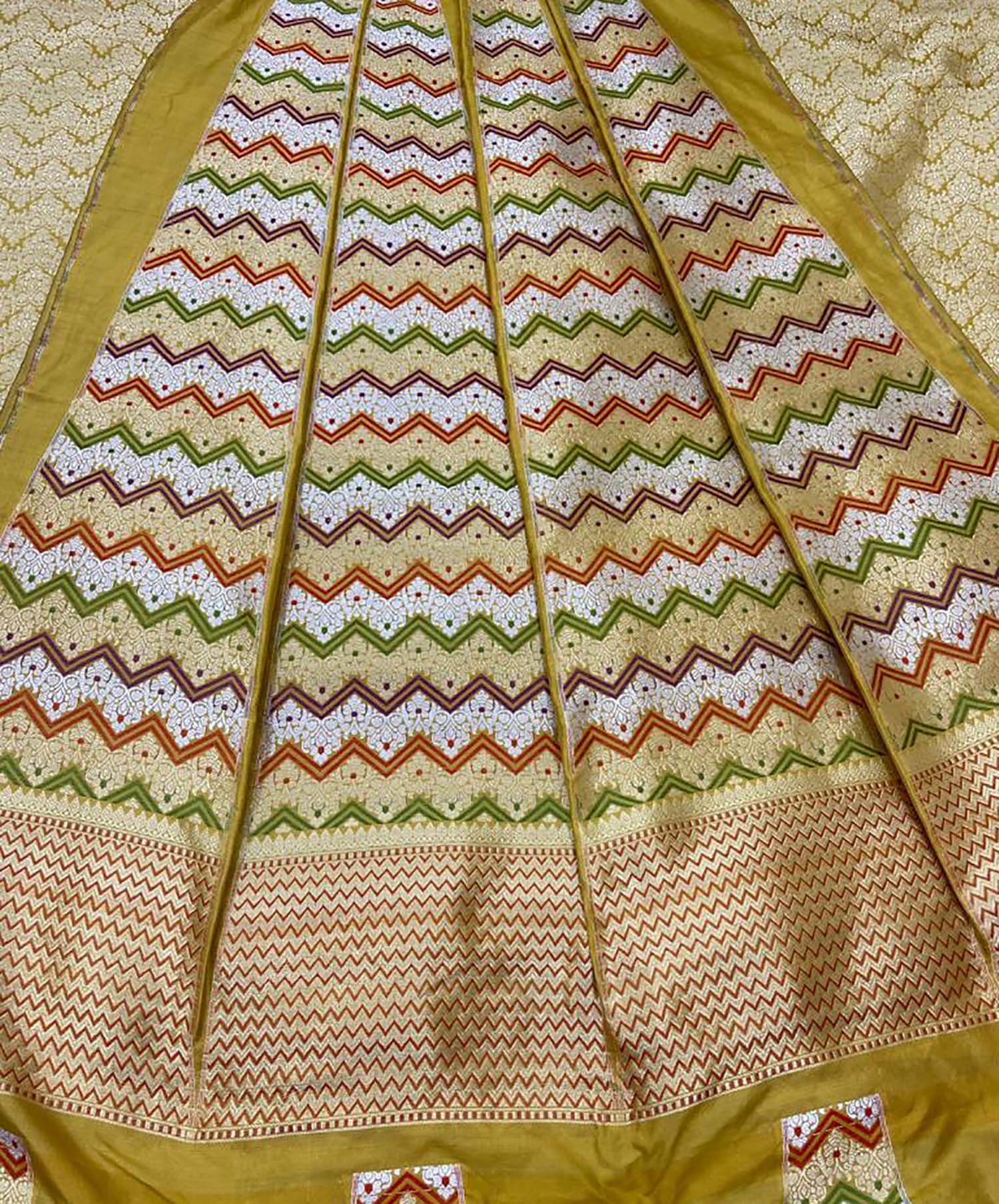 Yellow Banarasi Pure Katan Silk Unstitched Lehenga Set - Luxurion World