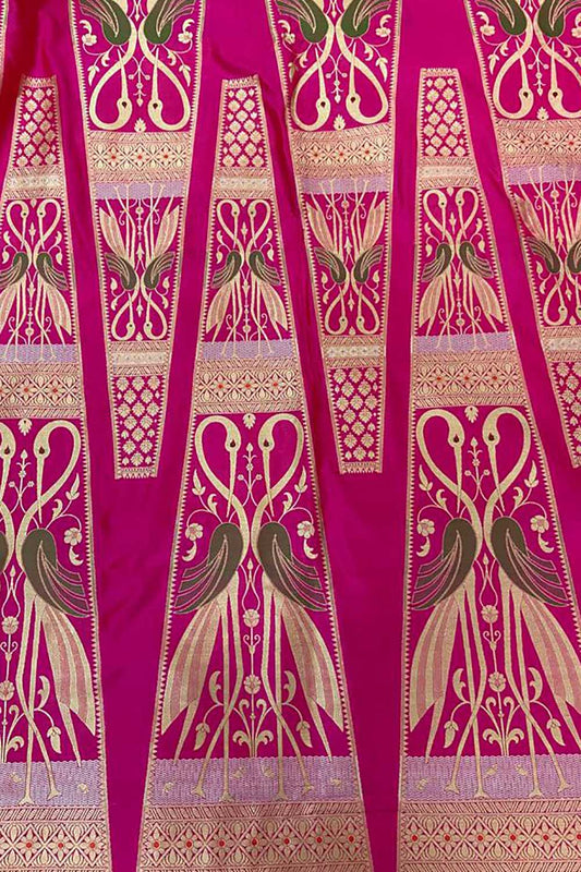 Pink Banarasi Pure Katan Silk Unstitched Lehenga Set