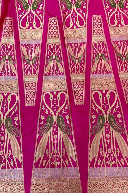 Pink Banarasi Pure Katan Silk Unstitched Lehenga Set - Luxurion World