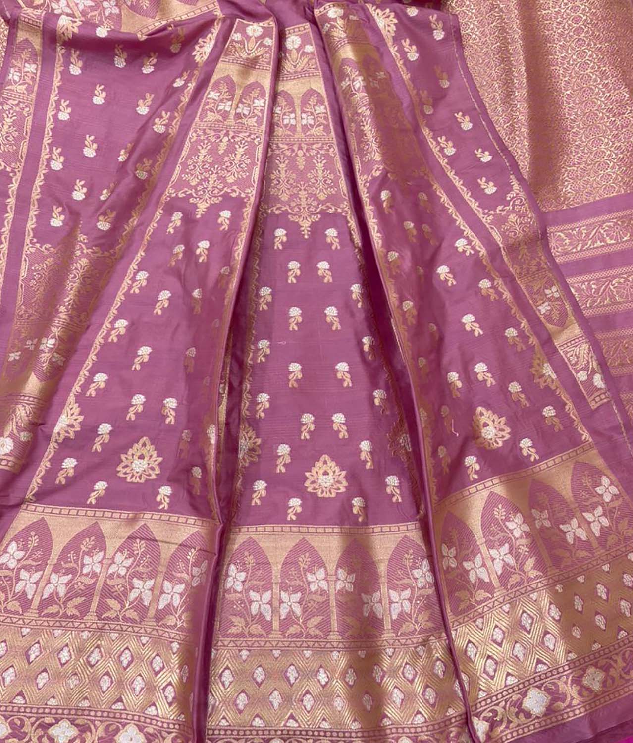 Pink Banarasi Pure Katan Silk Unstitched Lehenga Set - Luxurion World