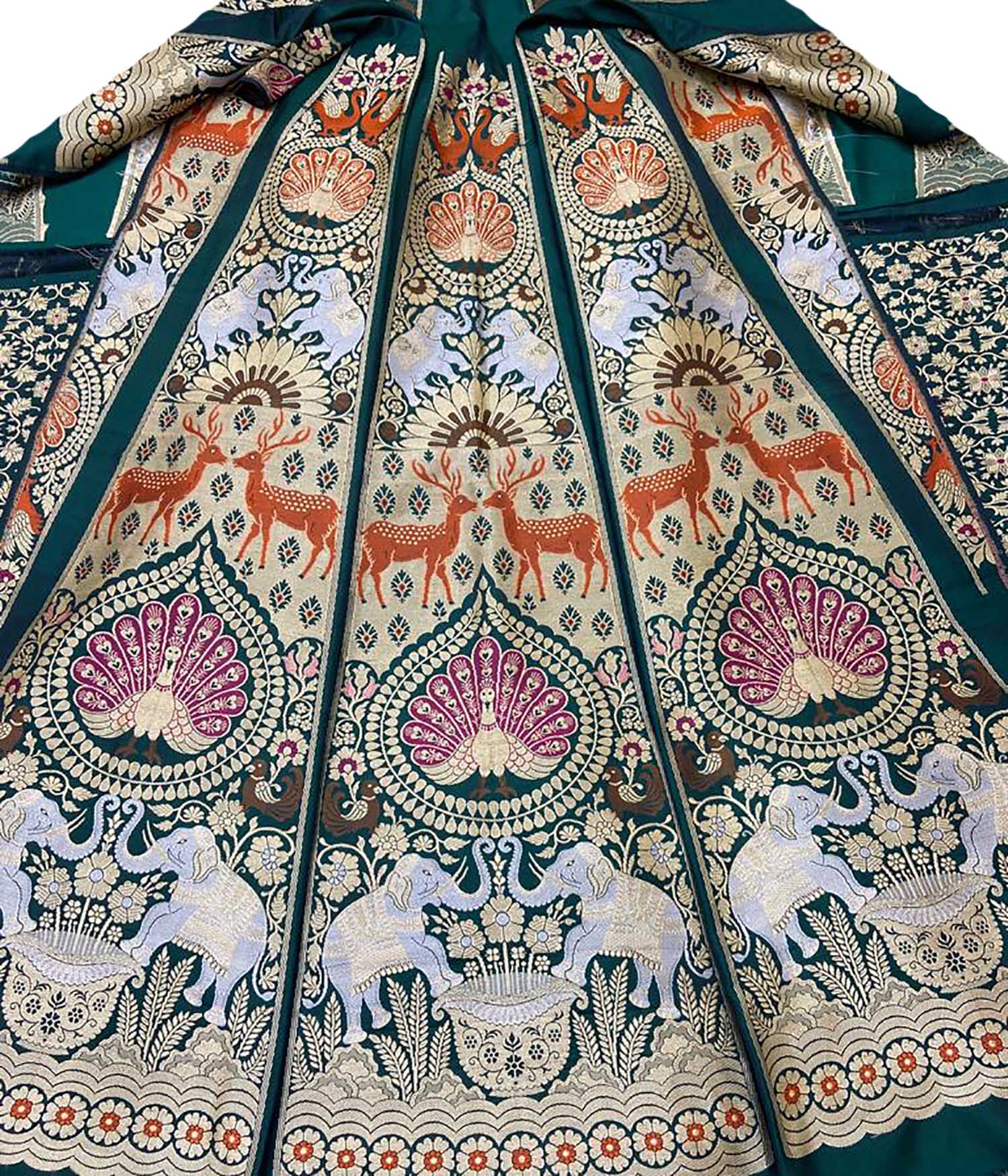 Green Banarasi Pure Katan Silk Unstitched Lehenga Set - Luxurion World