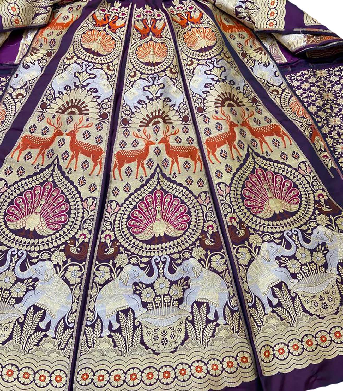 Purple Banarasi Pure Katan Silk Unstitched Lehenga Set - Luxurion World