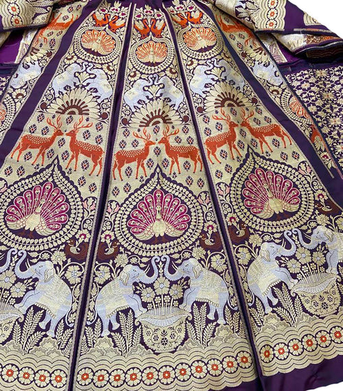Purple Banarasi Pure Katan Silk Unstitched Lehenga Set - Luxurion World
