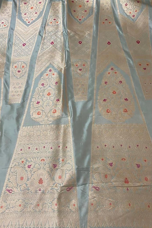 Grey Banarasi Pure Katan Silk Unstitched Lehenga Set