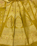 Yellow Banarasi Pure Katan Silk Unstitched Lehenga Set - Luxurion World