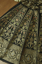 Black Banarasi Pure Katan Silk Unstitched Lehenga Set - Luxurion World