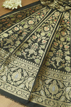 Black Banarasi Pure Katan Silk Unstitched Lehenga Set - Luxurion World