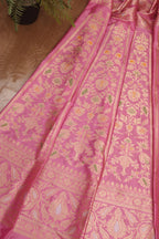 Pink Banarasi Pure Katan Silk Unstitched Lehenga Set - Luxurion World
